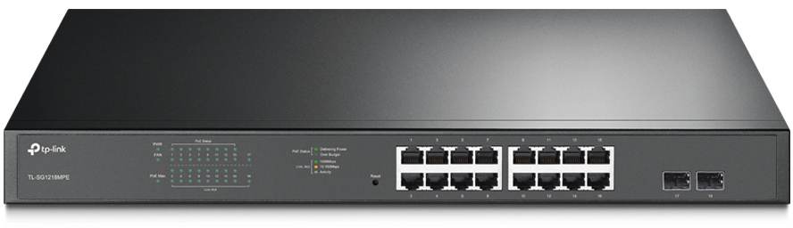 Коммутатор/ 16-Port Gigabit Easy Smart PoE+ Switch with 2 SFP UKplug