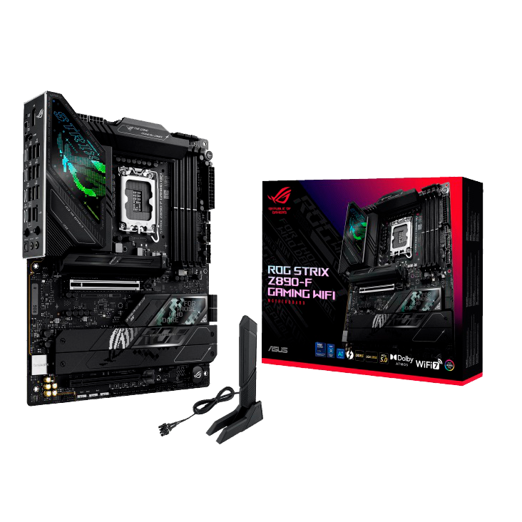 Материнская плата ASUS ROG STRIX Z890-F GAMING WIFI, LGA 1851, Intel Z890, 4xDDR5, 4xSATA, 5xM.2, 1xPCIe 5.0 x16, 1xPCIe 4.0 x4, 1xHDMI, 1xDP, 2xUSB-C, 1x 2.5Gb LAN, 4xUSB-A 3.2 Gen 1, 4xUSB-A 3.2 Gen 2, 2xUSB-A 2.0, 2xUSB-C Thunderbolt 4, 2x3.5 мм, 7.1, ATX
