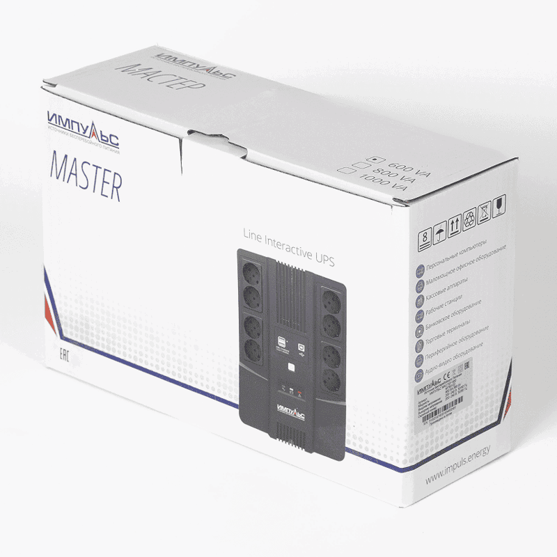 ИБП МАСТЕР 1000, 1000/600 ВА/Вт, LED, USB, RJ11/RJ45, SCHUKOx8/ line-interactive AS brick
