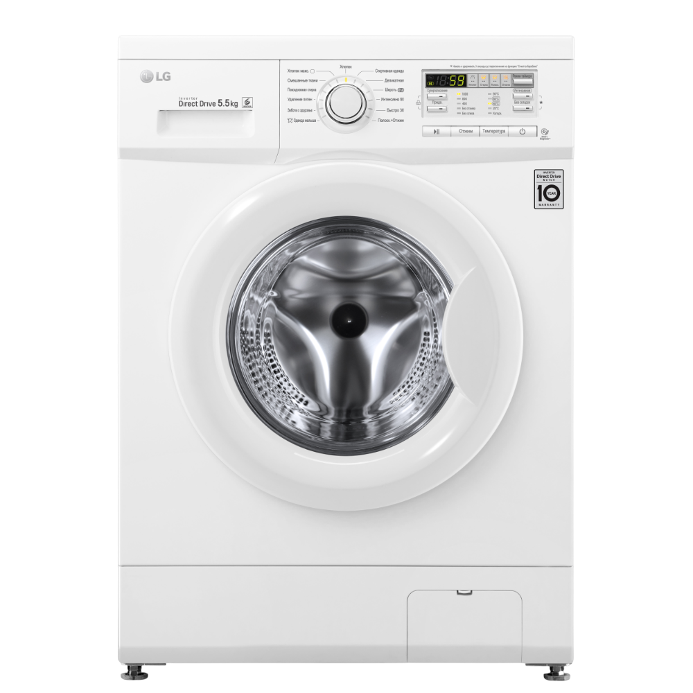 Стиральная машина LG Electronics/ Стиральная машина LG, отдельностоящая, ВхШхГ 850х600х440 мм, загрузка 5.5 кг, 1000 об/мин, LED дисплей, инверторный мотор с прямым приводом, отсрочка старта, энергоэффективность А, цвет белый