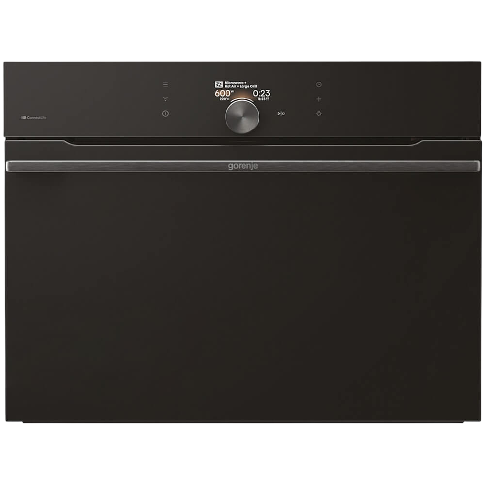 Духовой шкаф Gorenje/ Духовой шкаф Gorenje, компактный, функция СВЧ, 50 л, макс. температура 275 градусов, электронное управление, дисплей, Wi-Fi, MultiFlow 360, AirFry, динамическая система охлаждения DC+, быстрый нагрев, цвет черный