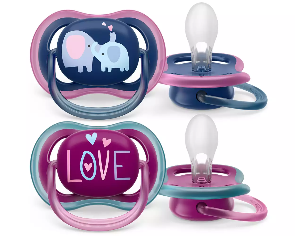 Пустышка Philips ultra air, слоники/LOVE, 18+ мес., 2 шт.