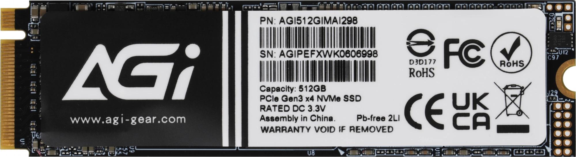 Твердотельный накопитель AGi PCIe 3.0 x4 512GB AGI512GIMAI298 AI298 M.2 2280 [AGI512GIMAI298]