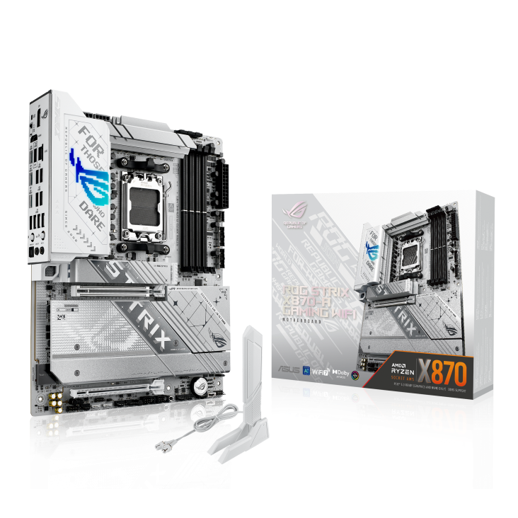 Материнская плата ASUS ROG STRIX X870-A GAMING WIFI, AM5, AMD X870, 4xDDR5, 2xSATA, 4xM.2, 1xPCI-E 4.0 x4, 1xPCI-E 5.0 x16, 1xHDMI, 1xDP, 1x 2.5Gb LAN, 4xUSB-A 3.2 Gen 1, 5xUSB-A 3.2 Gen 2, 1xUSB-C 3.2 Gen 2, 2xUSB4, 2x3.5 мм, 7.1, ATX