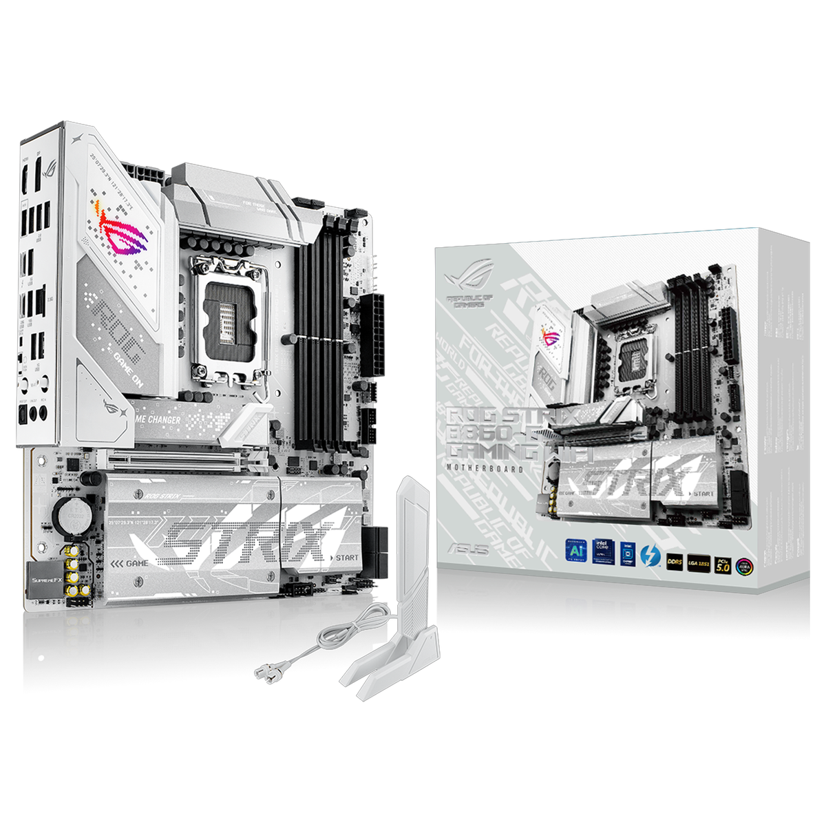 Материнская плата ASUS ROG STRIX B860-G GAMING WIFI, LGA 1851, Intel B860, 4xDDR5, 4xSATA, 4xM.2, 1xPCIe 5.0 x16, 1xDP, 1xHDMI, 1xThunderbolt 4, 1x 2.5Gb LAN, 1xUSB-C 20Gbps, 1xUSB-A 10Gbps, 3xUSB-A 5Gbps, 4xUSB-A 2.0, 2x3.5 мм, 7.1, mATX
