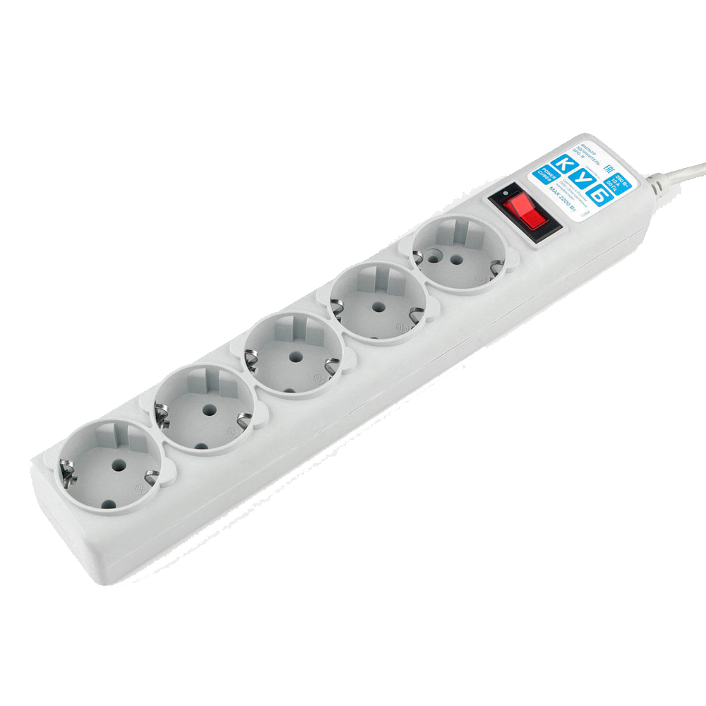 Фильтр-удлинитель Power Cube B 3.0 м 5 розеток (серый) 10А/2,2кВт/ Surge protector Power Cube B 3.0 m 5 outlets (gray) 10A / 2.2kW