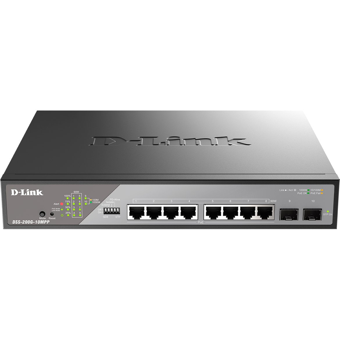 Коммутатор D-Link DSS-200G-10MPP/A1A, L2, 8×1GbE PoE, 2×SFP, PoE 242Вт