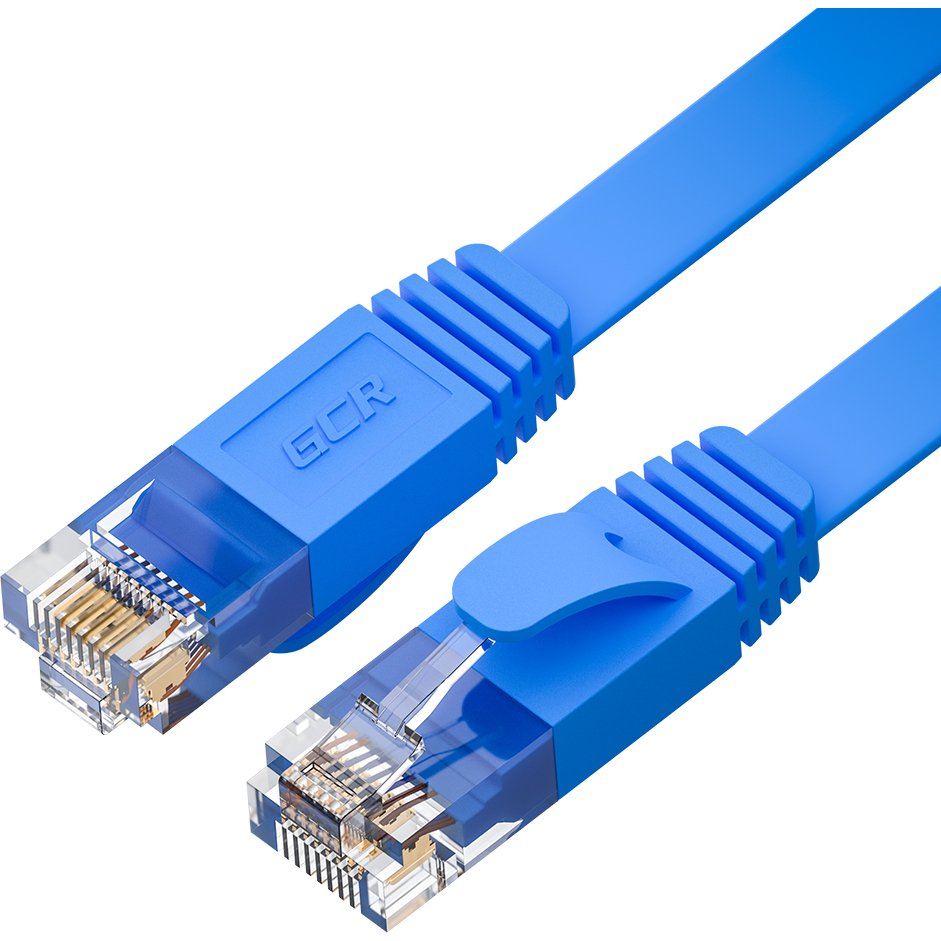 GCR Патч-корд LSZH PROF плоский прямой 0.5m, UTP медь кат.6, синий, 30 AWG, ethernet high speed 10 Гбит/с, RJ45, T568B