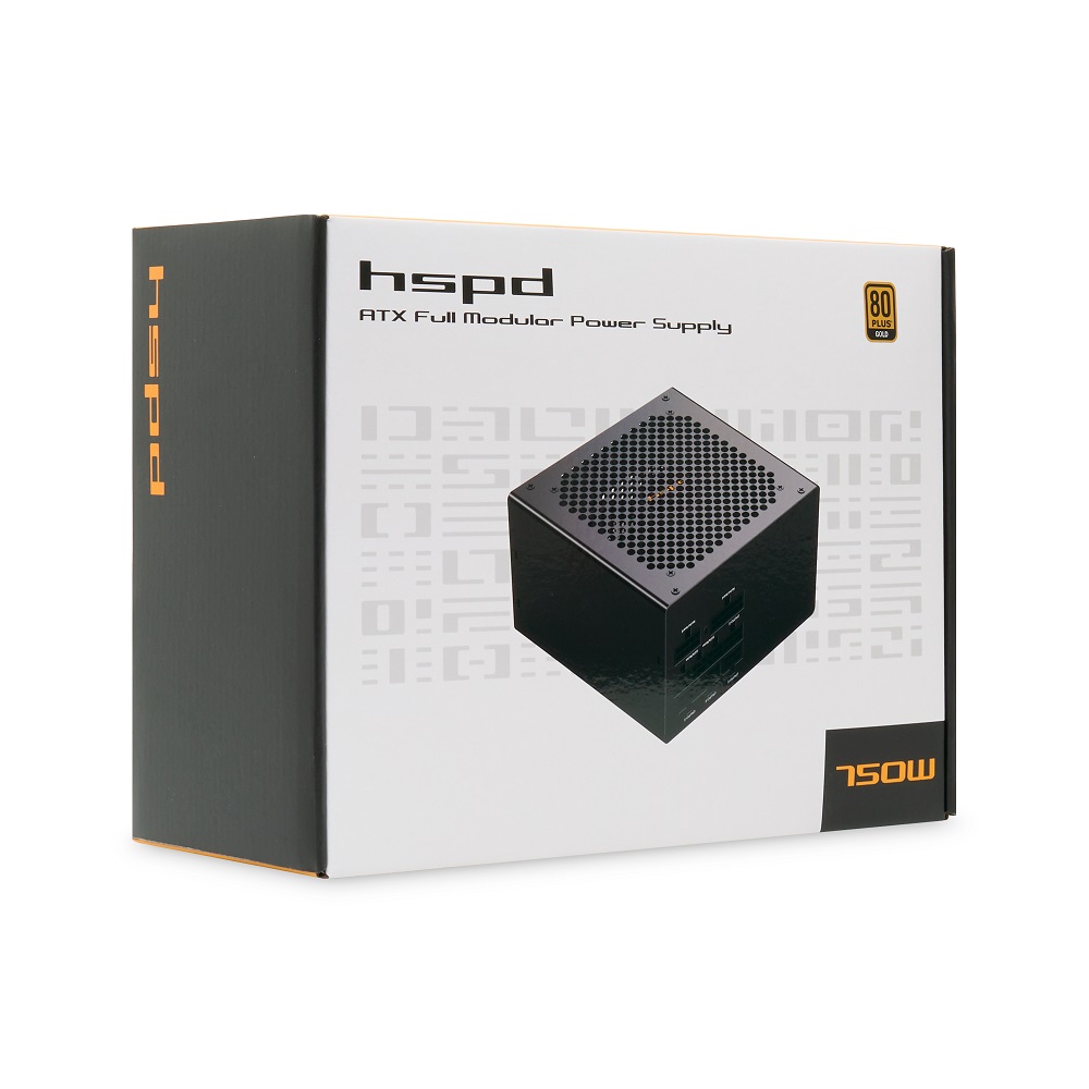 Блок питания/ Power Supply HSPD, 750W 80+ Gold (ATX, 2.52, Full modular, 1x24(20+4)pin 600mm, 2xCPU 8(4+4)pin 700mm, 2xPCIe*2 8(6+2)pin 600+150mm, 2xSATA*3 500+150+150mm, 1xMOLEX*3 500+150+150mm , Active, 120x120mm, 150x140x86mm, APFC, OVP, OPP, SCP, UVP, OCP, OTP, NLO, SIP, black)