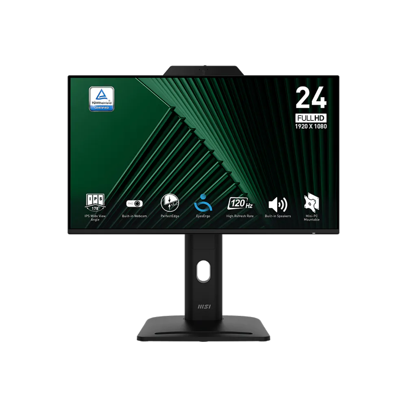 Монитор/ MSI PRO MP242PMG, 23.8"16:9, IPS, FHD, 4ms, 300cd, 120Hz, VGA, HDMI, DP, USB, SPK, CAM, HAS