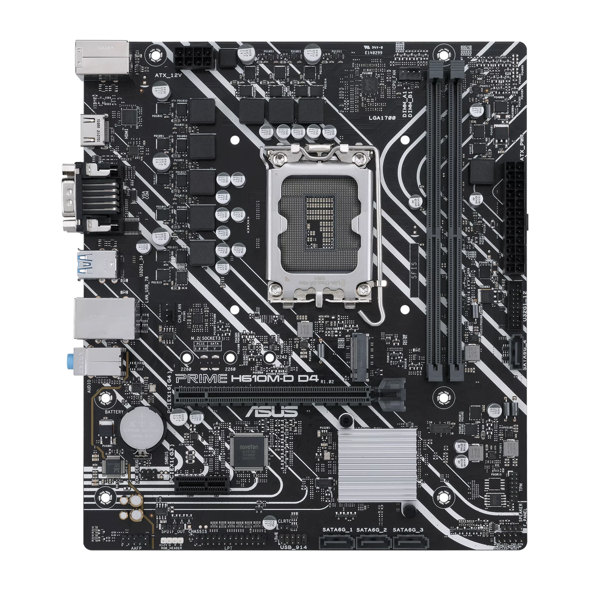 Материнская плата ASUS PRIME H610M-D D4, LGA 1700, Intel H610, 2xDDR4, 4xSATA, 1xM.2, 1xPCIe 4.0 x16, 1xPCI, 1xHDMI, 1xVGA, 1x 1Gb LAN, 2xUSB-A 2.0, 2xUSB-A 3.2 Gen 1, 3x3.5 мм, 7.1, mATX