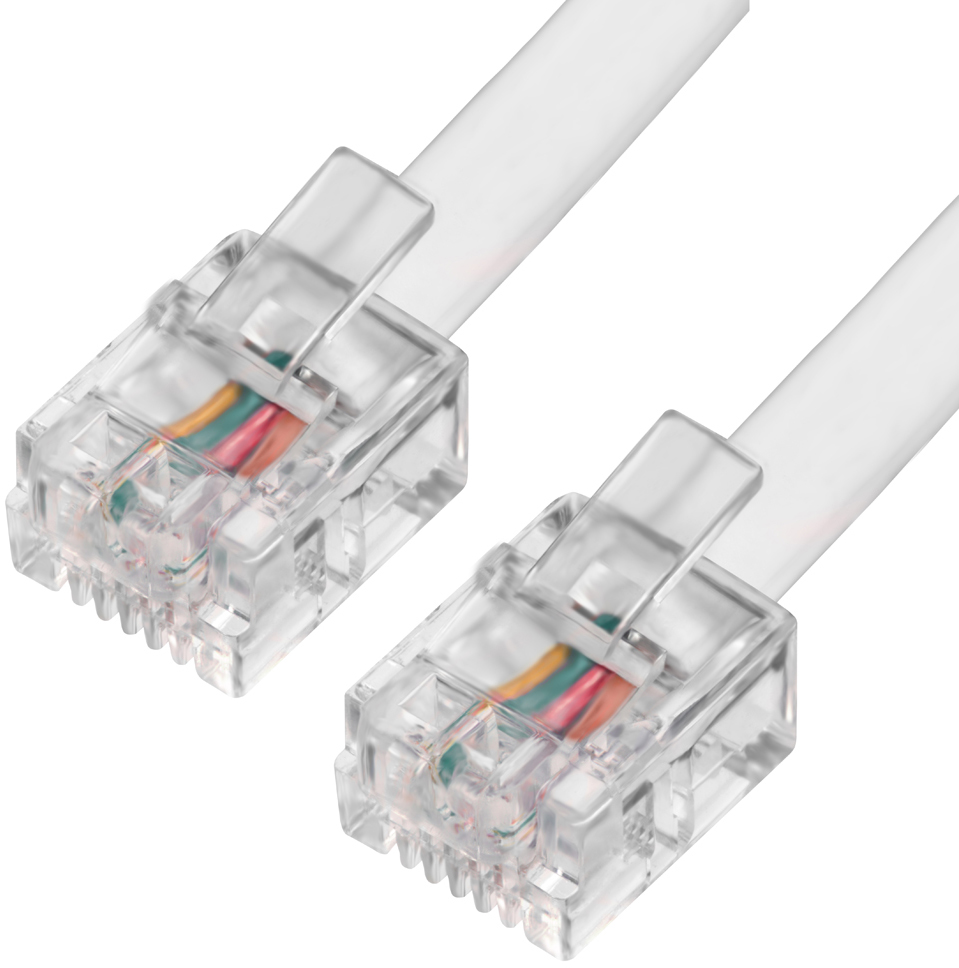 GCR Телефонный шнур удлинитель для аппарата 7.5m 6P4C (джек 6p4c - jack 6p4c), медь, белый