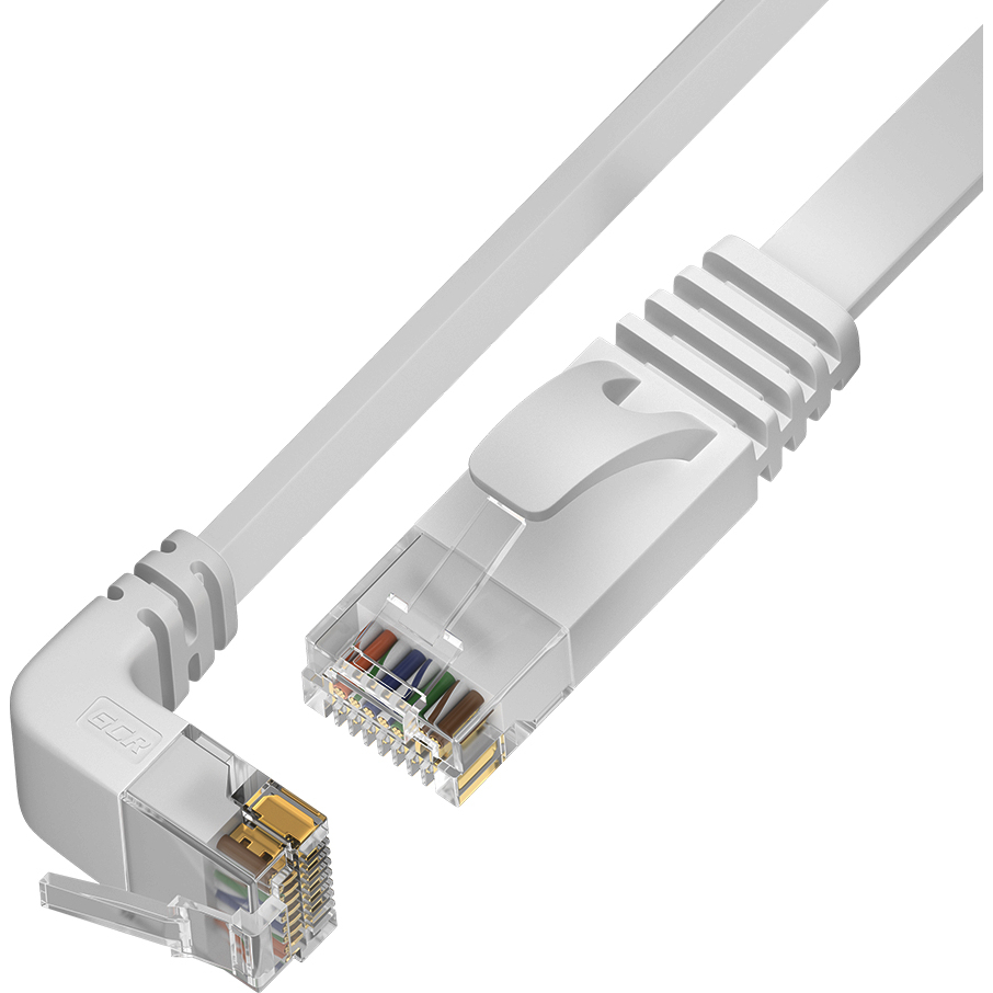 GCR PRO Патч-корд PROF плоский 1.0m, UTP медь кат.6, белый, нижний угол, ethernet high speed 10 Гбит/с, RJ45, T568B
