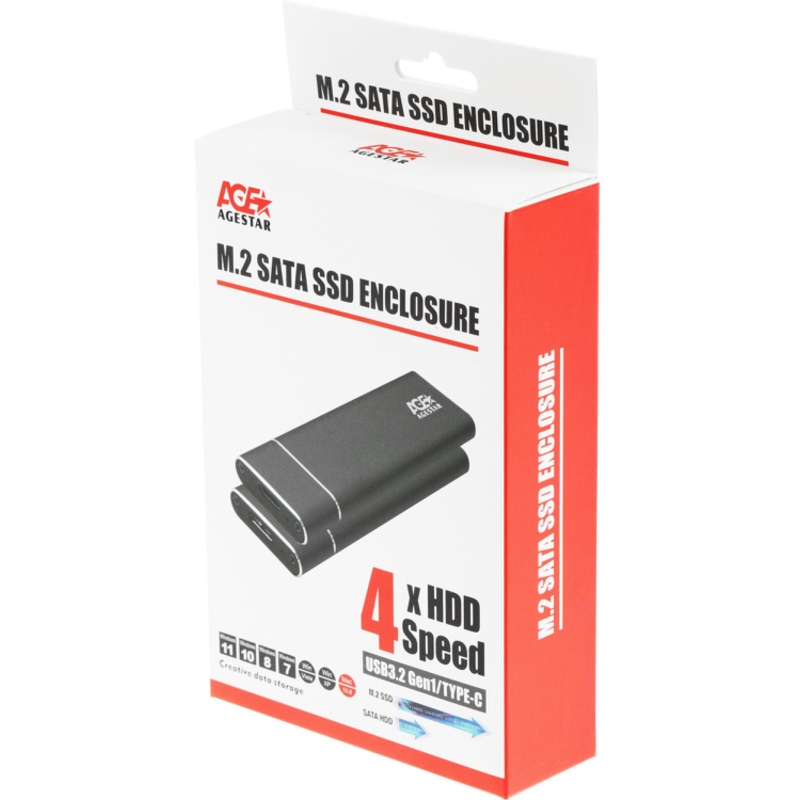 Внешний корпус SSD AgeStar 3UBNF5C SATA III USB 3.0 USB 3.0 Type-С алюминий черный M2 2280 B-key