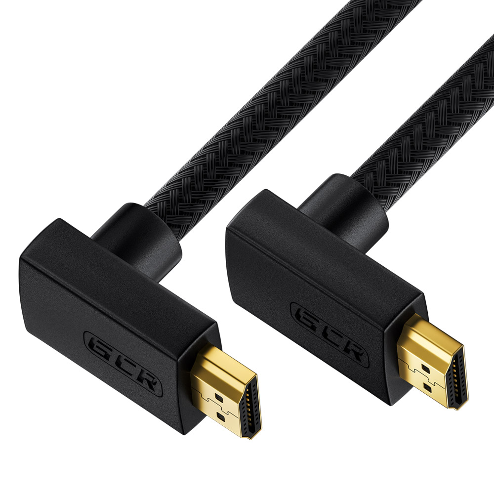 GCR Кабель 2.0m HDMI 2.0, M верхний угол/M верхний угол, черный в оплетке нейлон, медь, HDR 4:2:2, UHD 4K60Hz/5K*30Hz, 3D, AUDIO, 18.0Гбит/с, 28 AWG