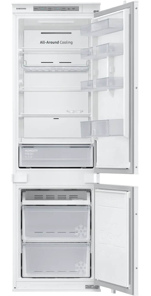 Встраиваемый холодильник Samsung/ 177.5x54x55, Встраиваемый холодильник, All-Around Cooling, 267 л, Full No Frost, инверторный уомпрессор, SpaceMax, Зона свежести, полка Easy Slide, скользящие направляющие