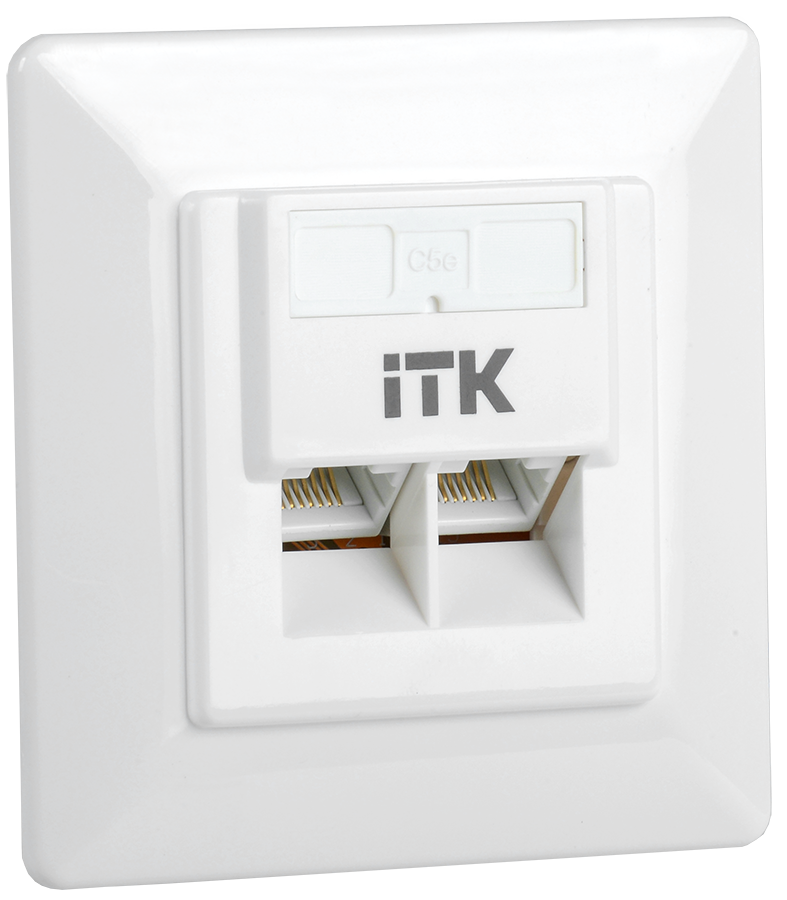 CS2-1C5EU-2-1 Розетка информационная ITK 2x RJ45(8P8C) IP20 кат. 5е неэкр. для настенного монтажа 80х80 мм (ВхШ) упаковка: 1 шт цвет: белый