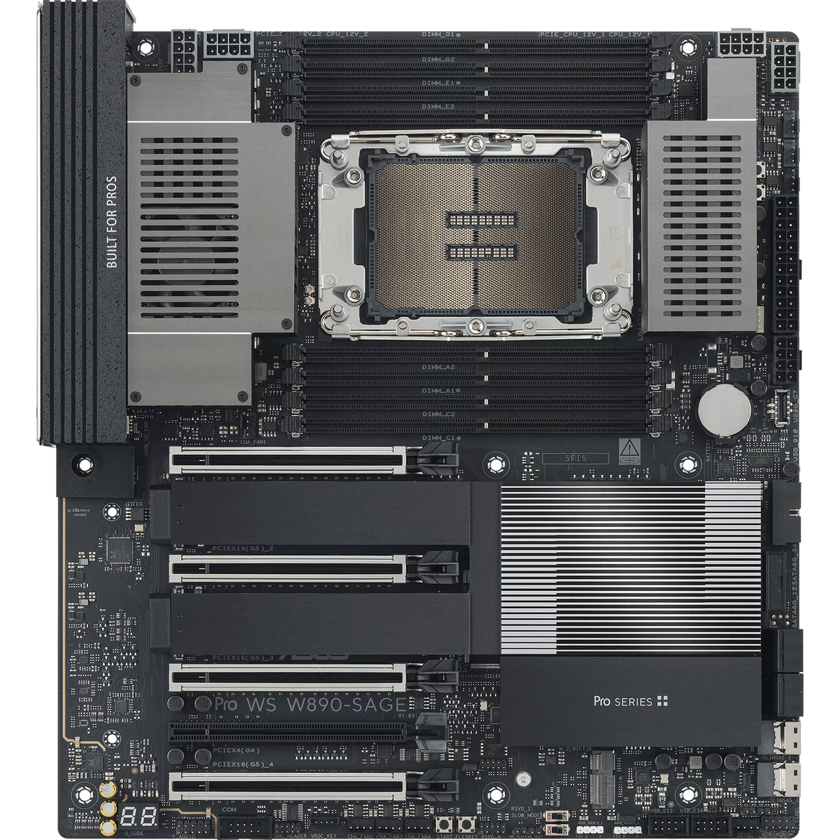 Серверная материнская плата ASUS PRO WS W890-SAGE, 1xLGA 4710-2, Intel W890, 8xDDR5, 4xSATA, 4xM.2, 4xPCIe 5.0 x16, 1xPCIe 4.0 x16, 2xDP, 1x2.5Gb LAN, 1x10Gb LAN, 2xUSB-C 40Gbps (USB4 / Gen3x2), 6xUSB-A 10Gbps, 2xUSB-A 2.0, 7.1, SSI CEB
