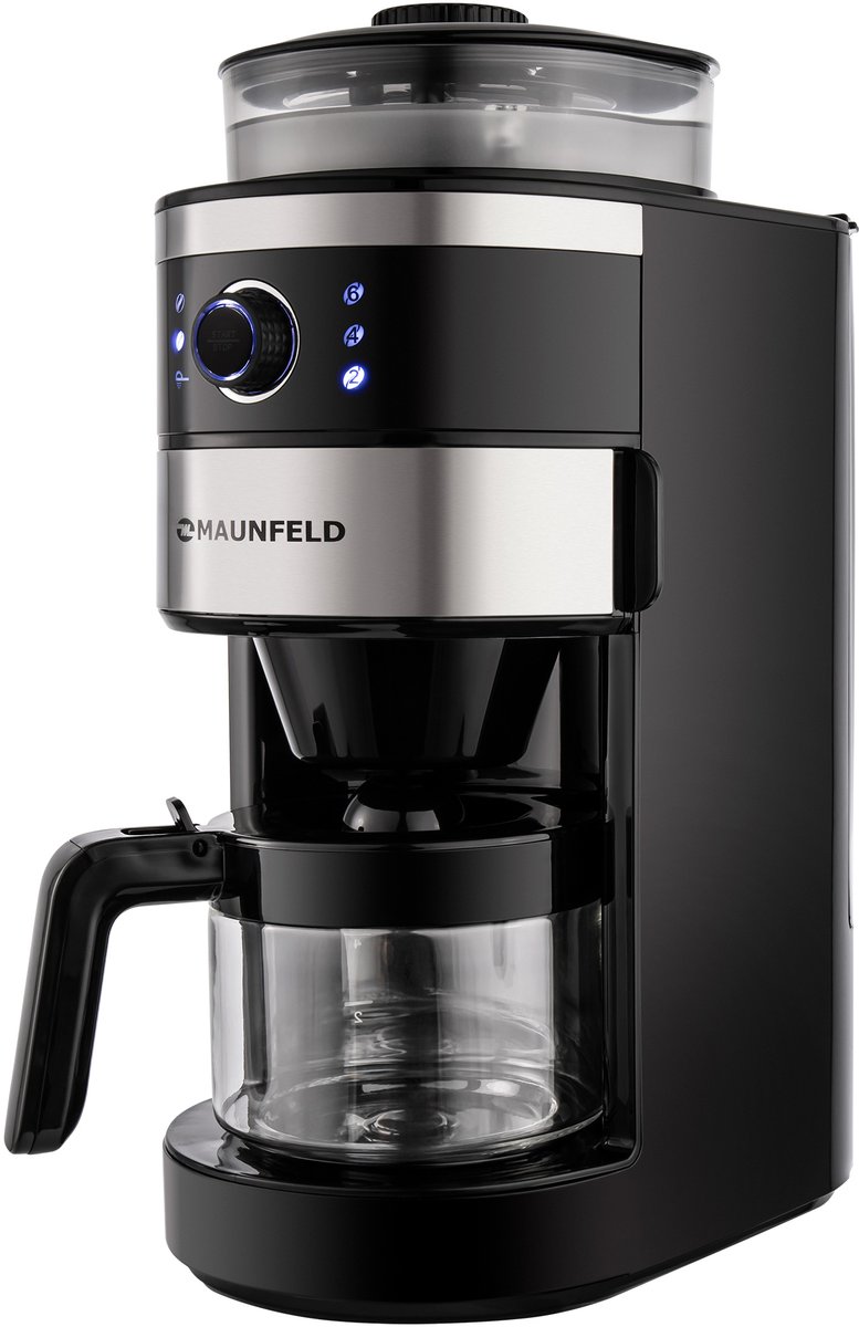 Кофемашина капельного типа MAUNFELD/ Кофемашина капельного типа MAUNFELD MF-731BK, мощность 820 Вт, 5 степеней помола, регулировка крепости кофе, режим подогрева, кофемолка, объем кофейника 0,75 л, цвет черный