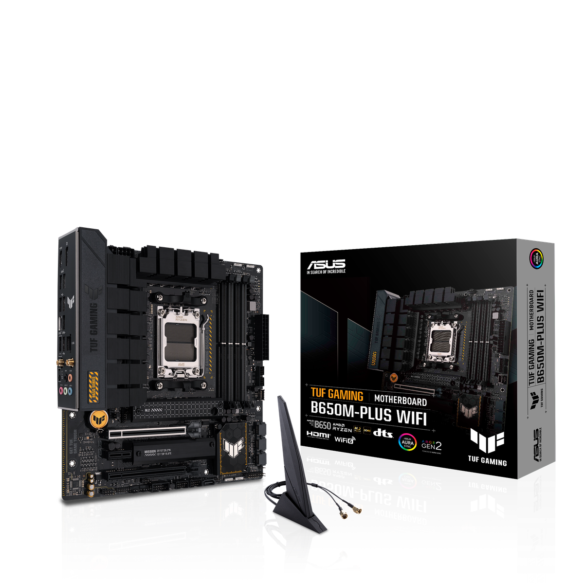 Материнская плата ASUS TUF GAMING B650M-PLUS WIFI, AM5, AMD B650, 4xDDR5, 4xSATA, 2xM.2, 1xPCIe 4.0 x16, 1xPCIe 4.0 x4, 1xDP, 1xHDMI, 1x 2.5Gb LAN, 4xUSB-A 3.2 Gen 2, 1xUSB-A 3.2 Gen 1, 1xUSB-C 3.2 Gen 2x2, 5x3.5 мм, 7.1, mATX