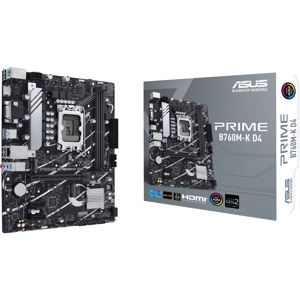 Материнская плата ASUS PRIME B760M-K D4 LGA1700 mATX 2xDDR4 PCIEx16 2xPCIEx1 2xM.2 HDMI VGA 2.5GLAN
