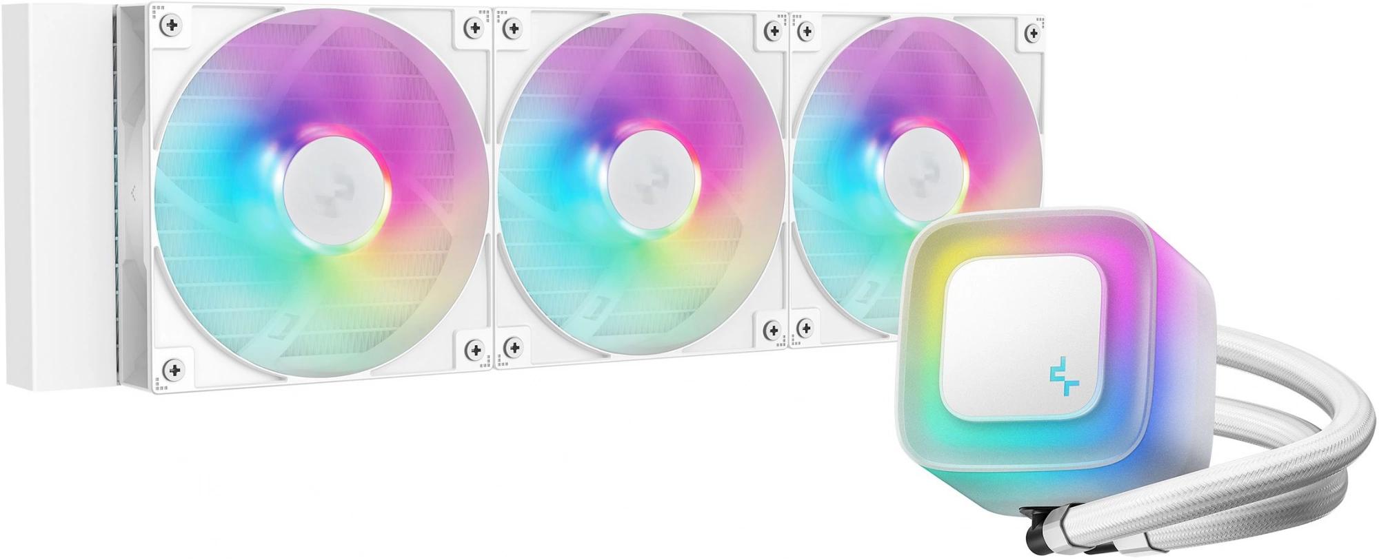 R-LE360-WHAMMN-G-2 - Кулер с водяным охлаждением, Deepcool, LE360 WH V2 R-LE360-WHAMMN-G-2, Intel 1851/1700/1200/115х и AMD AM5/AM4/, TDP 300W, 3*120мм ARGB, 500-2100 RPM±10%, 75.89CFM, 31,6 dB(A), Белый