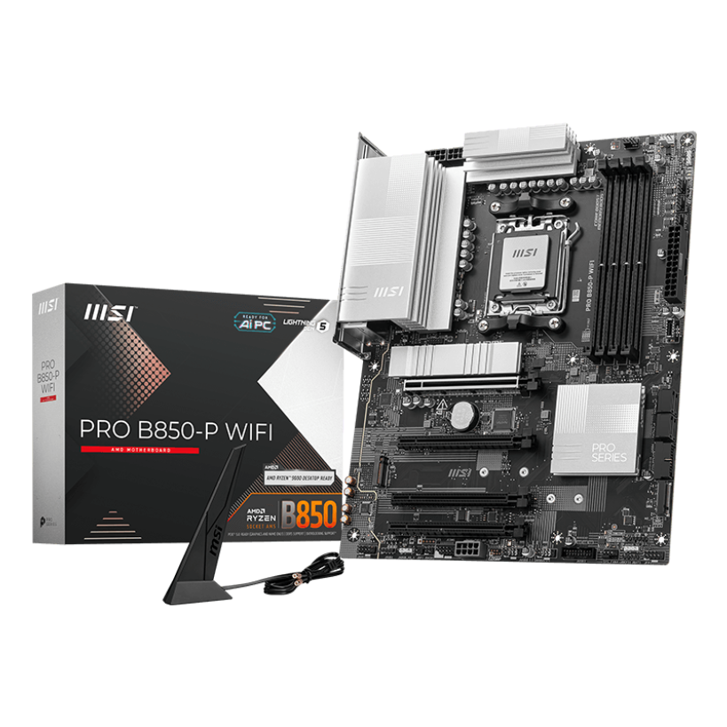 Материнская плата MSI PRO B850-P WIFI, AM5, AMD B850, 4xDDR5, 4xSATA, 3xM.2, 1xPCIe 5.0 x16, 1xPCIe 4.0 x4, 2xPCIe 3.0 x1, 1xHDMI, 1x5Gb LAN, Wi-Fi 7, 4xUSB 2.0, 1xUSB 3.2 Gen 1, 1xUSB 3.2 Gen 2, 2xUSB-C 3.2 Gen 2, 2x3.5 мм, 7.1, ATX