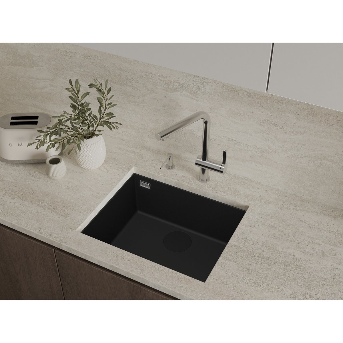RIVELATO Мойка STRIA, 1-чаша, общий размер 560*435 мм, монтаж: подстольный, материал: Granoceramic, цвет: черный