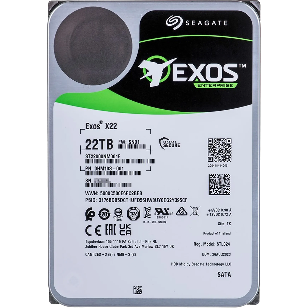 Жесткий диск/ RECERTIFIED HDD Seagate SATA3 22Tb Exos X22 7200 512Mb  1 year warranty (replacement ST20000NM002H, ST20000NM007D, ST18000NM000J, ST18000NM003D, ST16000NM000J, ST16000NM001G) RECERTIFIED
