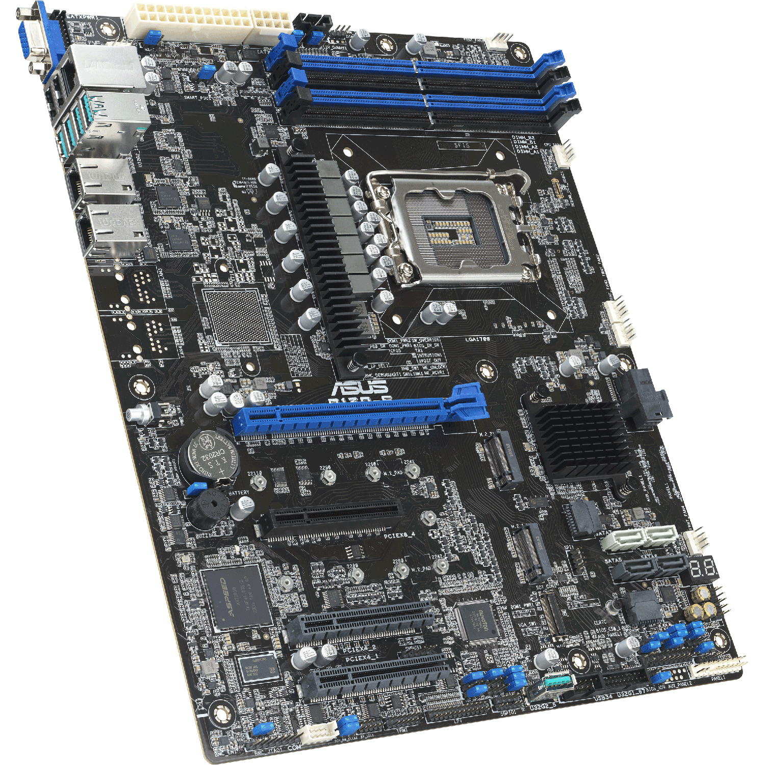 Материнская плата/ ASUS P13R-E, ATX, 1 x Socket LGA1700, Intel C266, 4x DDR5 4400, 4x PCI-E x4+x8 Gen4+Gen5, 8 x SATA 6Gb/s ports, 2 x M.2 22110 NVMe x4, 2 x 1GbE Intel I210AT2 + 1 x Mgmt LAN, Aspeed AST2600,4 x USB 3.2 Gen2+2 x USB 2.0