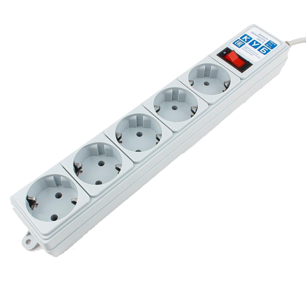 Фильтр-удлинитель Power Cube B 1.9 м 5 розеток (серый) 10А/2,2кВт/ Surge protector Power Cube B 1.9 m 5 outlets (gray) 10A / 2.2kW
