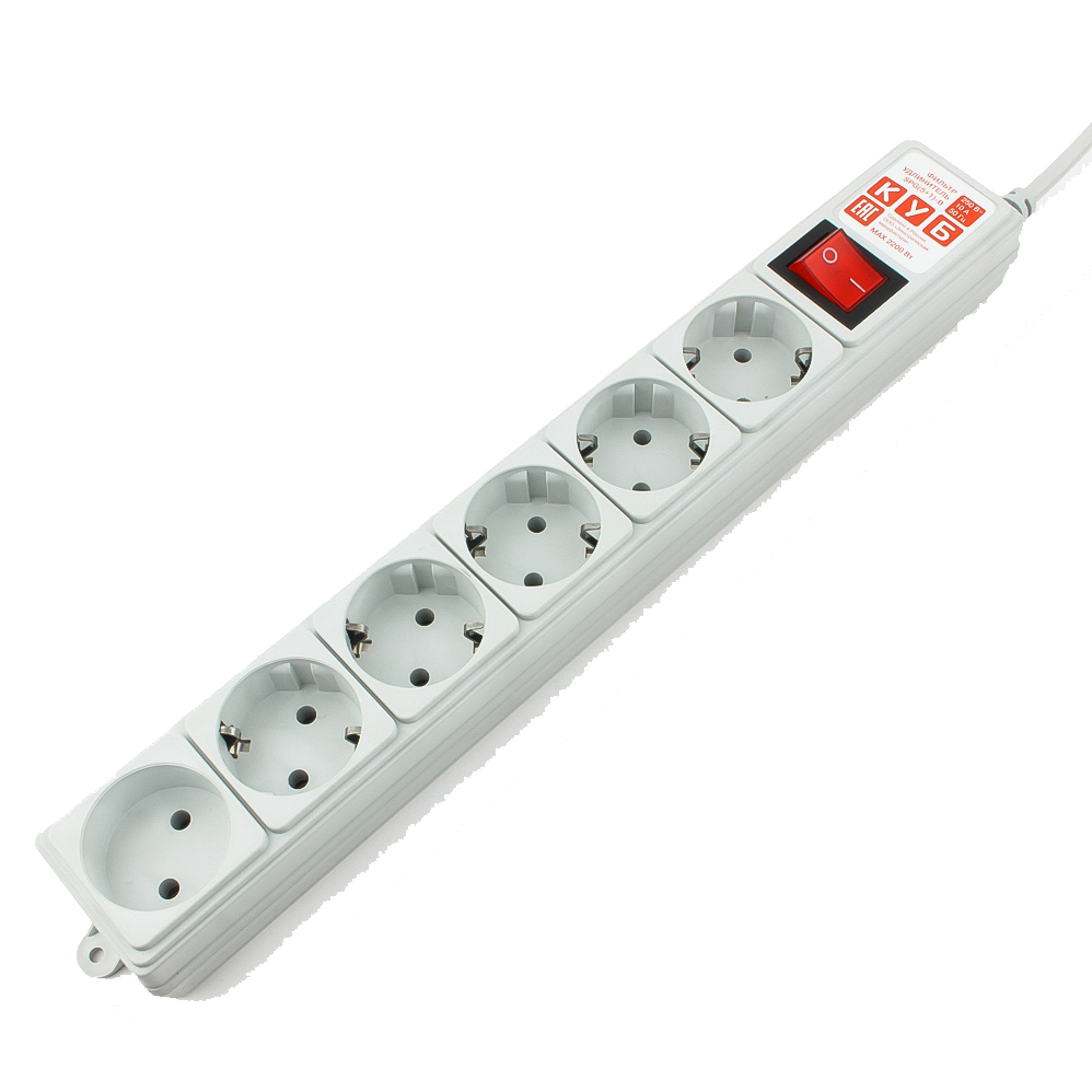 Фильтр-удлинитель Power Cube 5 м 6 розеток (серый) 10А/2,2кВт/ Surge protector Power Cube 5m 6 outlets (gray) 10A / 2.2kW