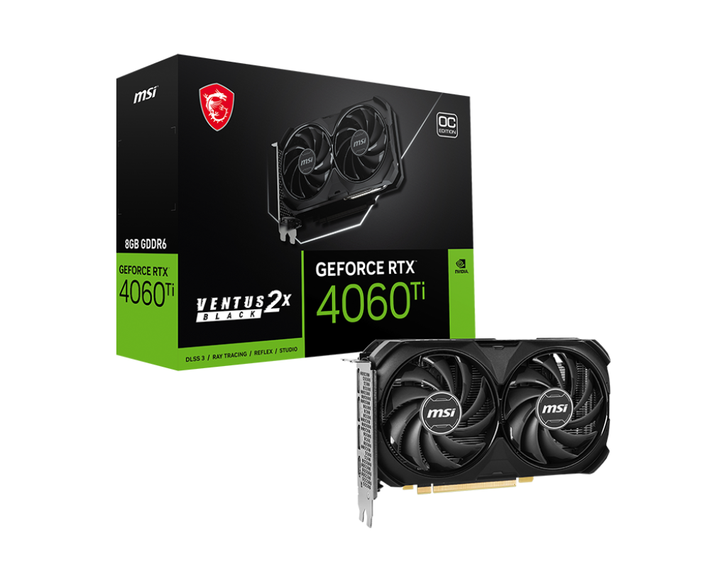 Видеокарта/ VGA MSI NVIDIA GeForce RTX 4060 Ti VENTUS 2X BLACK 8G 8GB, GDDR6/128-bit, PCIe 4.0, 1xHDMI 2.1, 3xDP, 2.2-slot