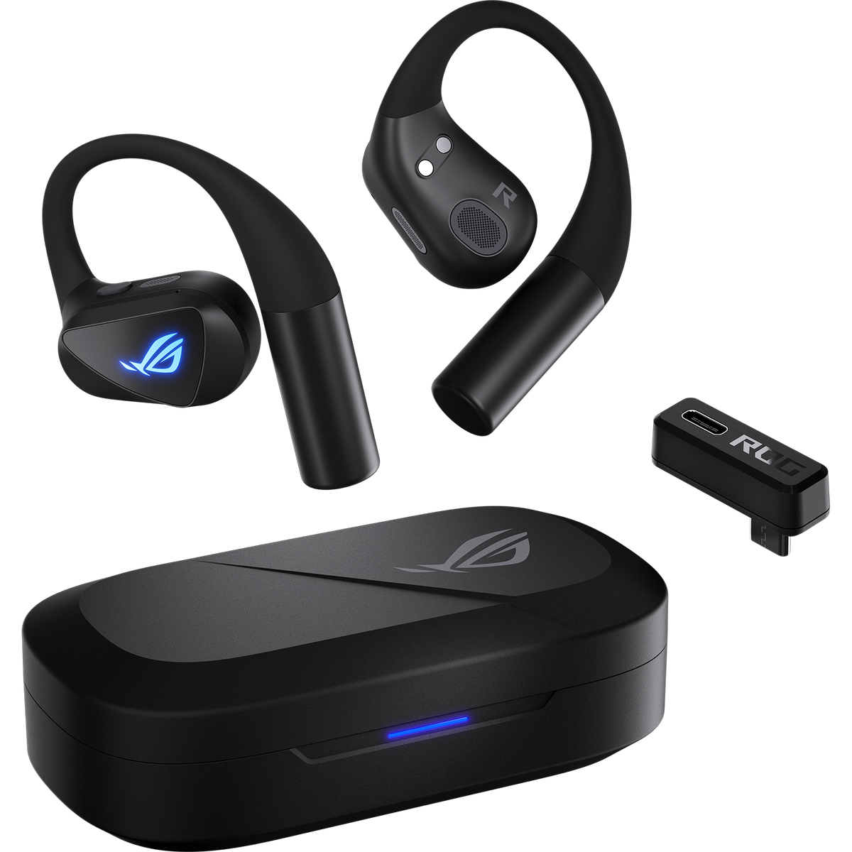 Гарнитура ASUS ROG Cetra Open Wireless Gaming Earbuds чёрный, беспроводная, радиоканал, до 16 ч, подсветка, совместимость с PS5