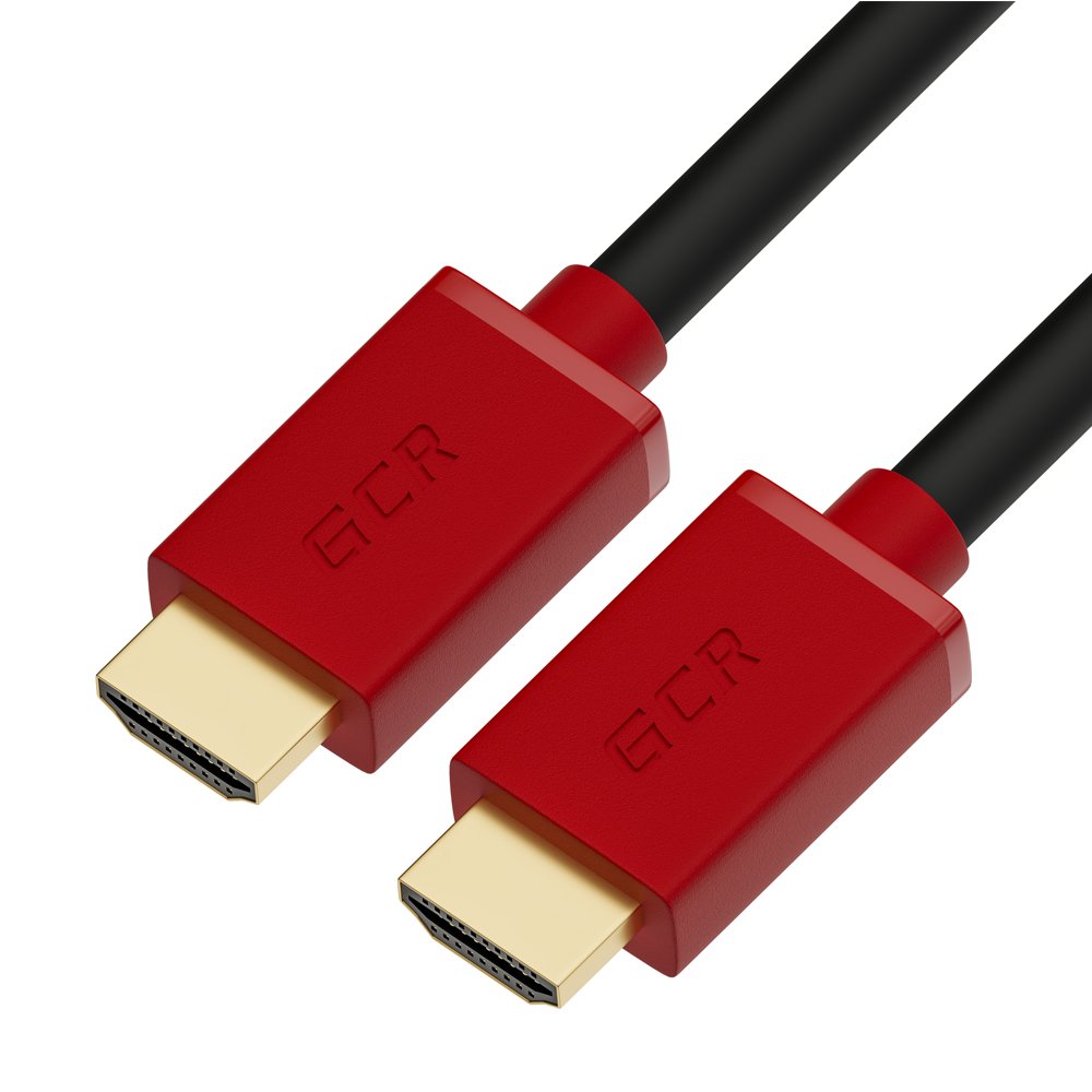 GCR Кабель 5.0m HDMI 2.0, Ultra HD, 4K 60Hz / 5K*30Hz, HDR 4:4:4, 3D, AUDIO, 18.0 Гбит/с, черный, красные коннекторы, медь, 3X экран с армированием