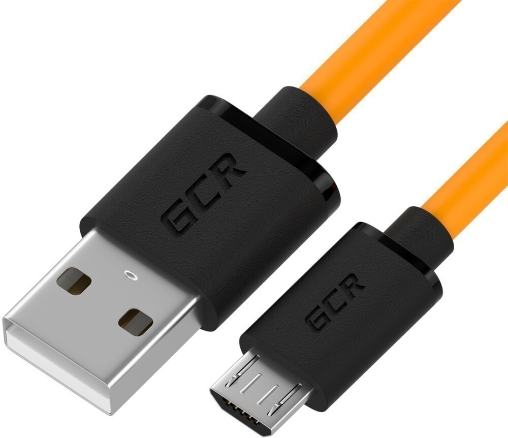 GCR QC Кабель 1.0m MicroUSB, быстрая зарядка, оранжевый TPE, медь, черные коннекторы, 28/22 AWG