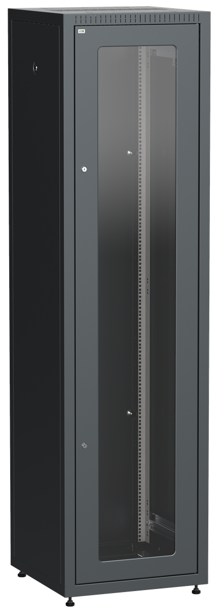 ITK LINEA E Шкаф напольный сетевой 19" 42U 600х600мм стеклянная передняя дверь задняя металлическая черный