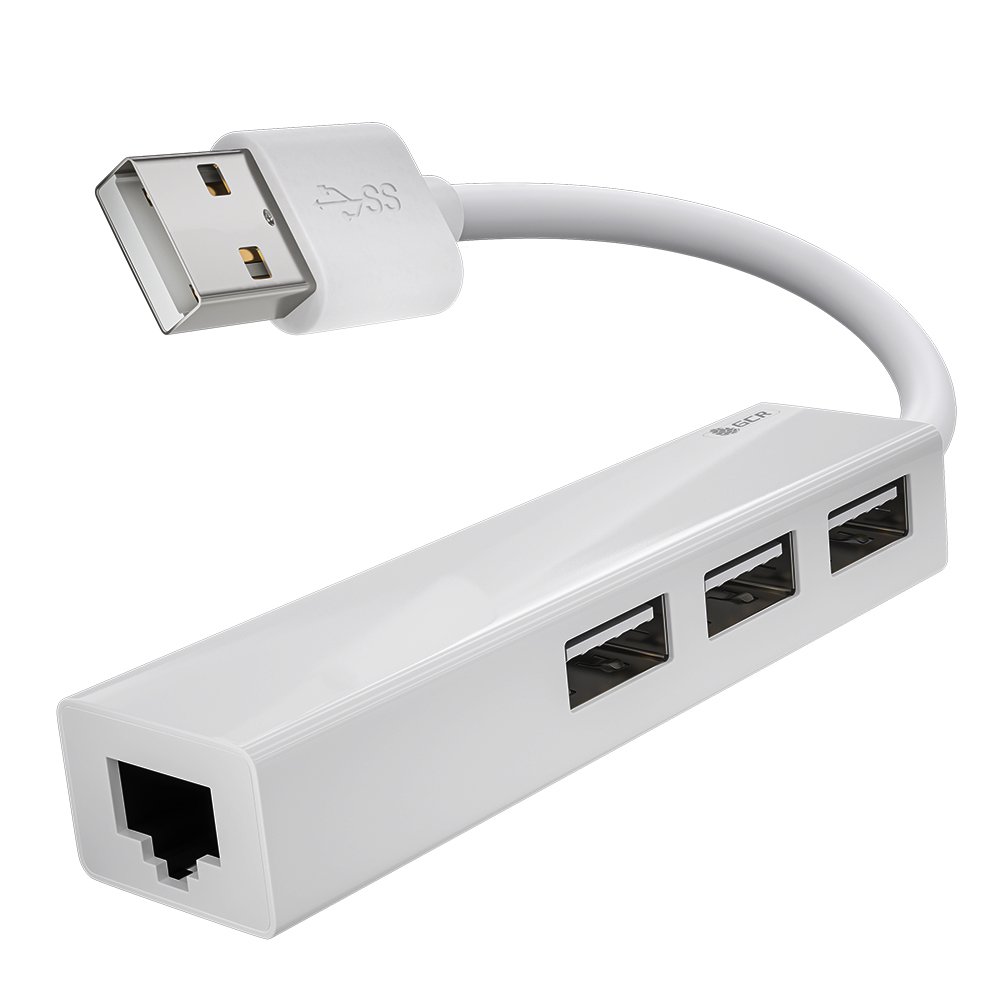 GCR PRO USB 2.0 Разветвитель на 3 порта + 10/100 Мбит/с Ethernet RJ-45, белый