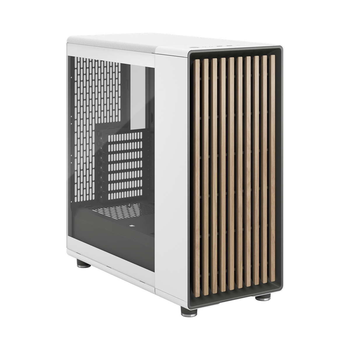 Корпус ПК без блока питания/ Case Fractal Design North TG Clear Tint, Midi-Tower, 2x140mm, 2xUSB-A 3.2 + 1xUSB 3.2 Type-C ATX, mATX, mITX Wood panel, Chalk White
