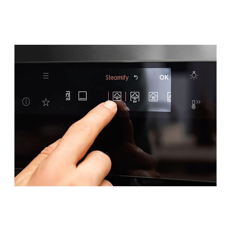 Встраиваемый духовой шкаф ELECTROLUX/ электрический с конвекцией, объем 72 л, 99 автоматических программ,очистка гидролизная, 3 стекла в дверце, направляющие проволочные + телескопические (1 уровень)