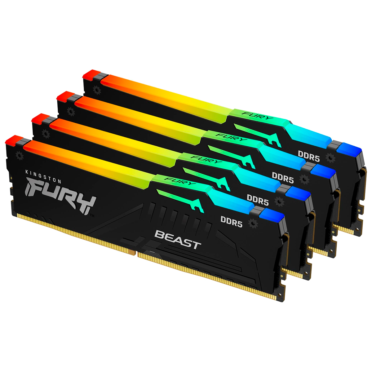 Оперативная память Kingston Fury Beast, DDR4, 64Gb (4x16Gb), 3200MHz, CL16, DIMM, с радиатором, RGB, черный