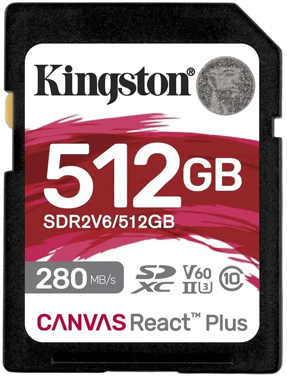 Карта памяти  Kingston 512GB SDXC Canvas React Plus UHS-II 280R/100W U3 V60/ Kingston 512GB SDXC Canvas  React Plus UHS-II 280R/100W U3 V60