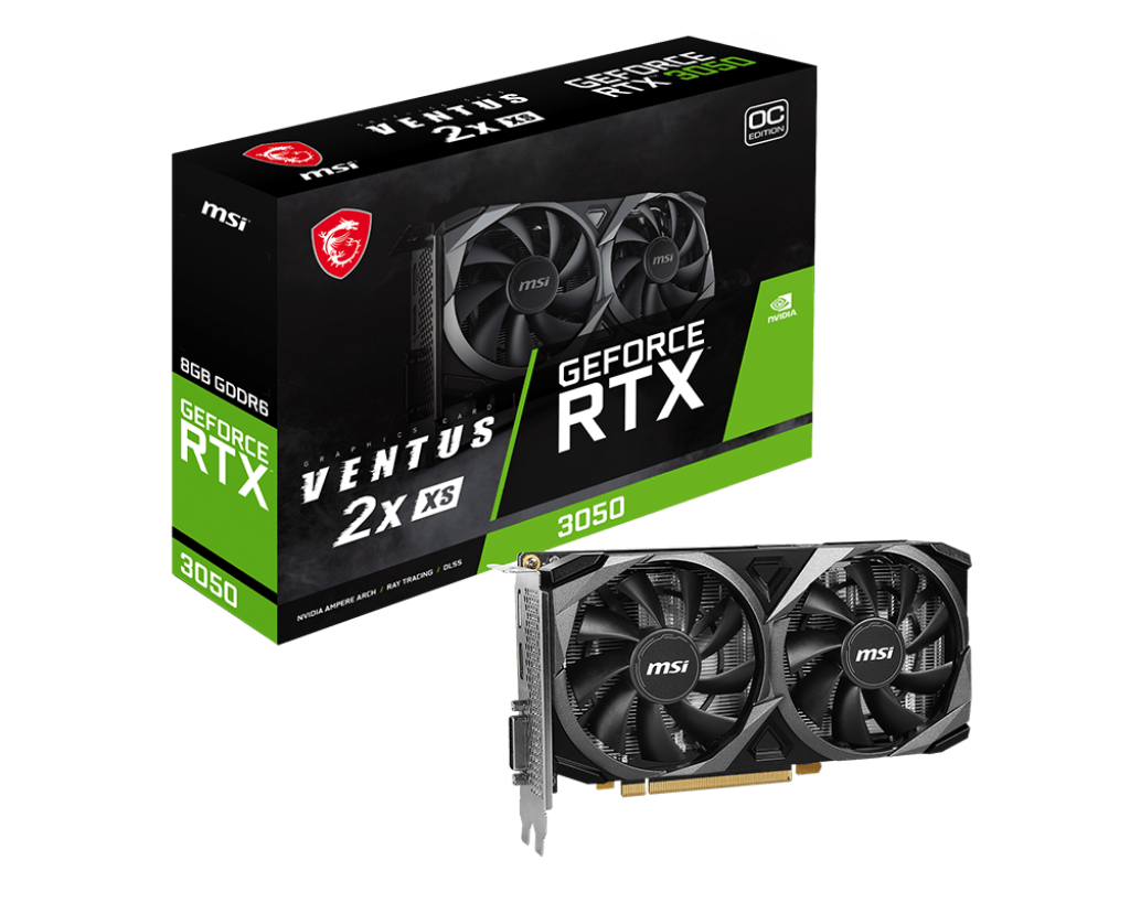Видеокарта/ VGA MSI NVIDIA GeForce RTX 3050 VENTUS 2X XS 8G OC 8GB, GDDR6/128-bit, PCIe 4.0, 1xDVI-D, 1xHDMI 2.1, 1xDP, 2.3-slot