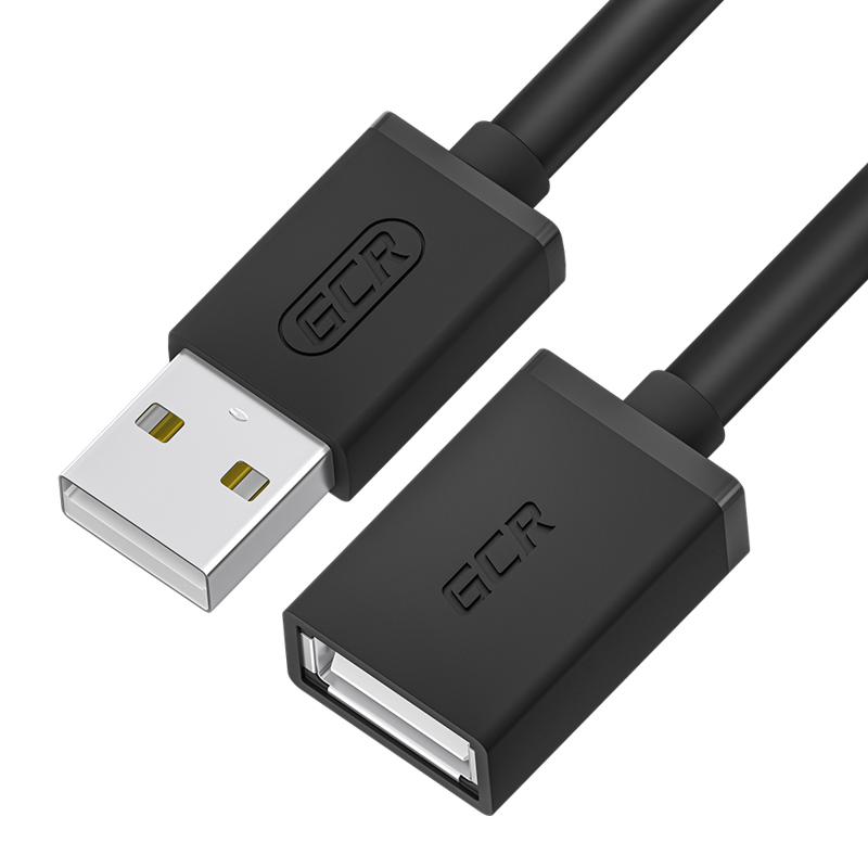 GCR Удлинитель 1.5m USB AM/AF, черный, 28/24 AWG, медь