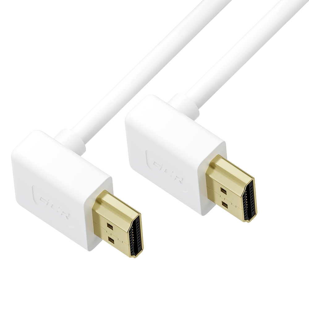 GCR PRO Кабель SLIM 1.5m HDMI 2.0, М верхний угол / М верхний угол, белый, медь, экран, HDR 4:4:4, Ultra HD, 4K 60 fps 60Hz, 3D, AUDIO, 18.0 Гбит/с