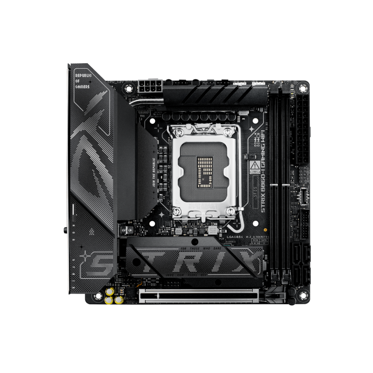 Материнская плата ASUS ROG STRIX B860-I GAMING WIFI, LGA1851, Intel B860, 2xDDR5, 4xSATA, 2xM.2, 1xPCIe 5.0 x16, 1xDP, 1xHDMI, 1xThunderbolt 4, 1x2.5Gb LAN, Wi-Fi 7, 2xUSB 2.0, 3xUSB 3.2 Gen 1, 1xUSB 3.2 Gen 2, 1xUSB 3.2 Gen 2x2, 1xUSB-C, 1xS/PDIF, 2x3.5 мм, 7.1, Mini-ITX