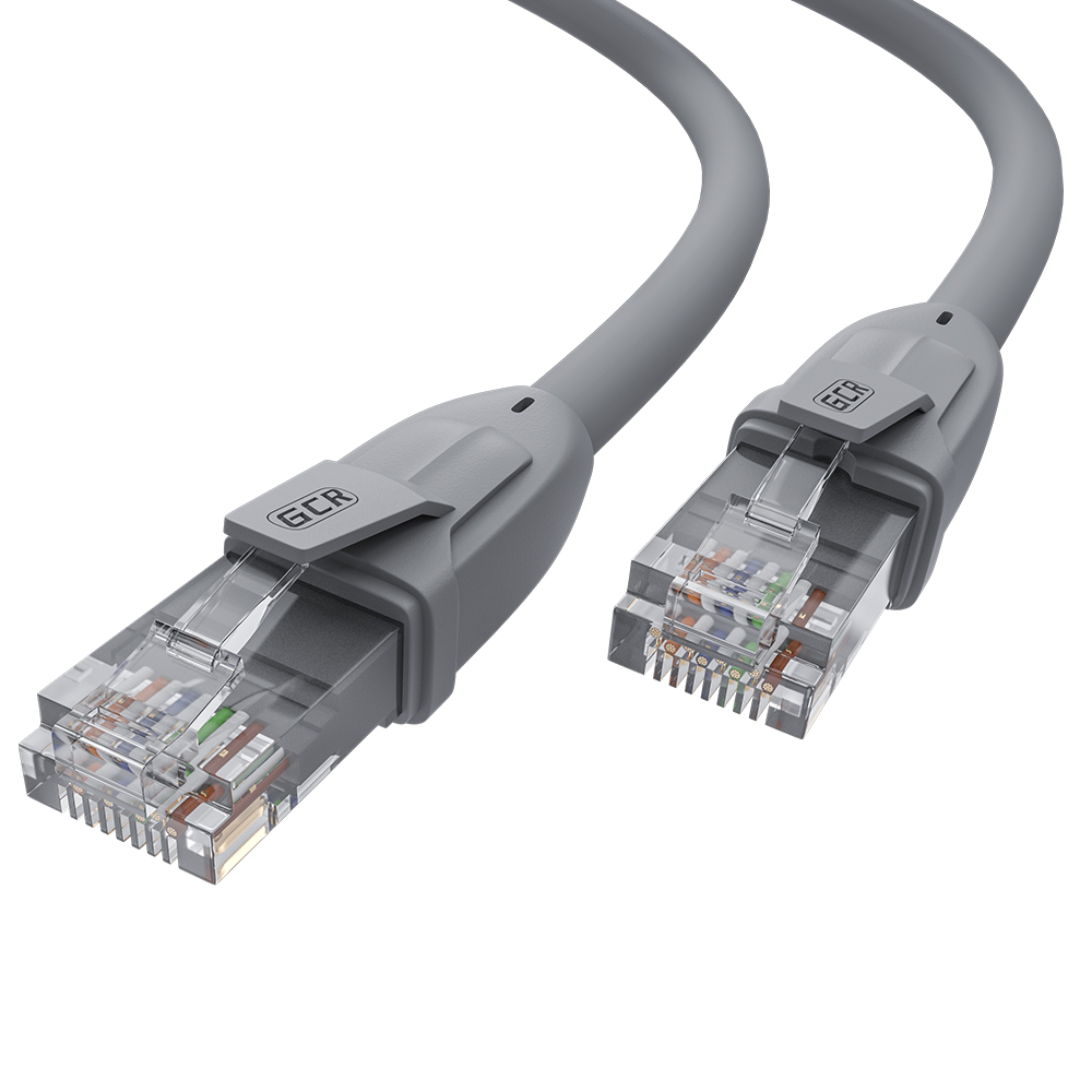 GCR Патч-корд прямой 0.3m UTP кат.6А, серый, 24 AWG, литой, ethernet high speed, RJ45, T568B