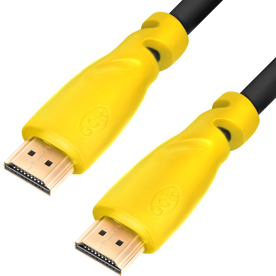 GCR Кабель 1.5m HDMI Ultra HD 4K 60Hz, Full HD, 3D, черный, желтые коннекторы, 24K GOLD, 30/30 AWG, 2 Х экран