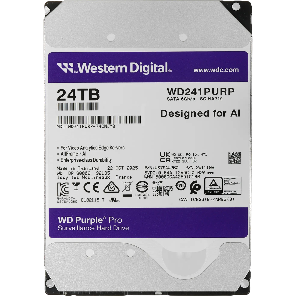 Жесткий диск/ HDD WD SATA3 24Tb Purple Pro 7200 512Mb 1 year warranty (replacement ST20000VE003, WD181PURP, WD221PURP, ST24000VE002, ST24000DM001)