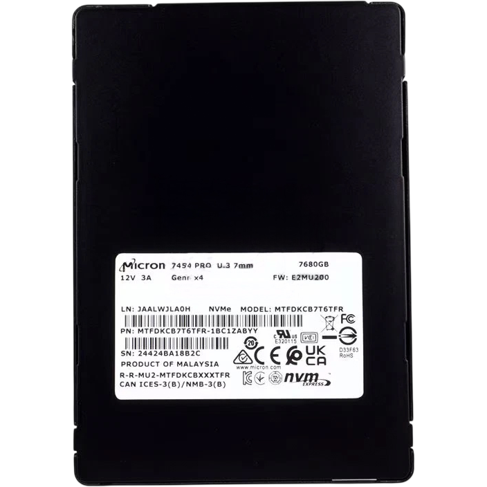 Накопитель Micron MTFDKCB7T6TFR-1BC1ZABYY, 7.68TB U.3 NVMe PCIe 4.0 x4